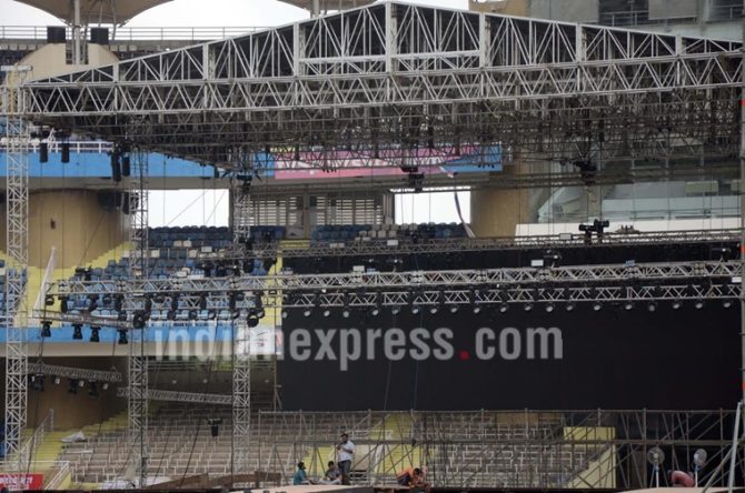 Concert preparation of Justin Bieber at D Y Patil stedium NAvi Mumbai. Express photo by Narendra Vaskar