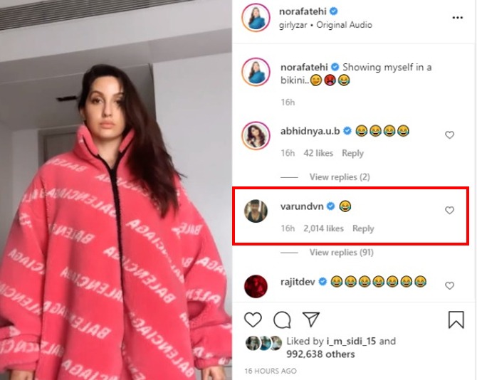 Nora fatehi, Varun Dhawan, Nora fatehi wears bikini, bikini over wollen jacket, Social media, Viral Post,