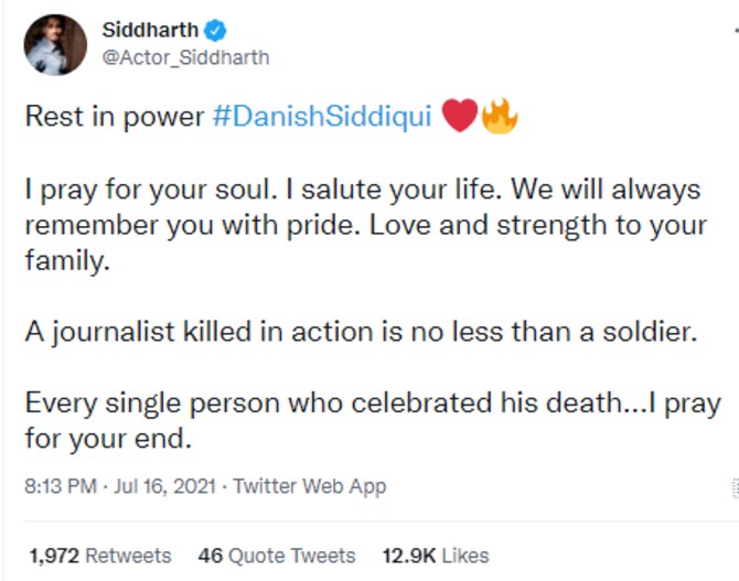 Siddharth Tweet