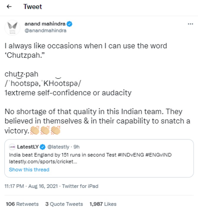 Tweet by Mahindra